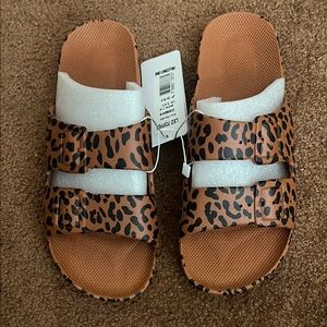 Freedom Moses Leopard Print Double Strap Slide Sandals
